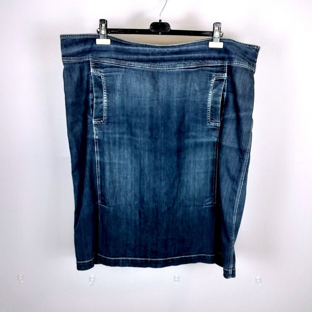 Eileen Fisher Stretch Denim Pencil Skirt Women 2X Dark Wash‎ Comfort Pockets